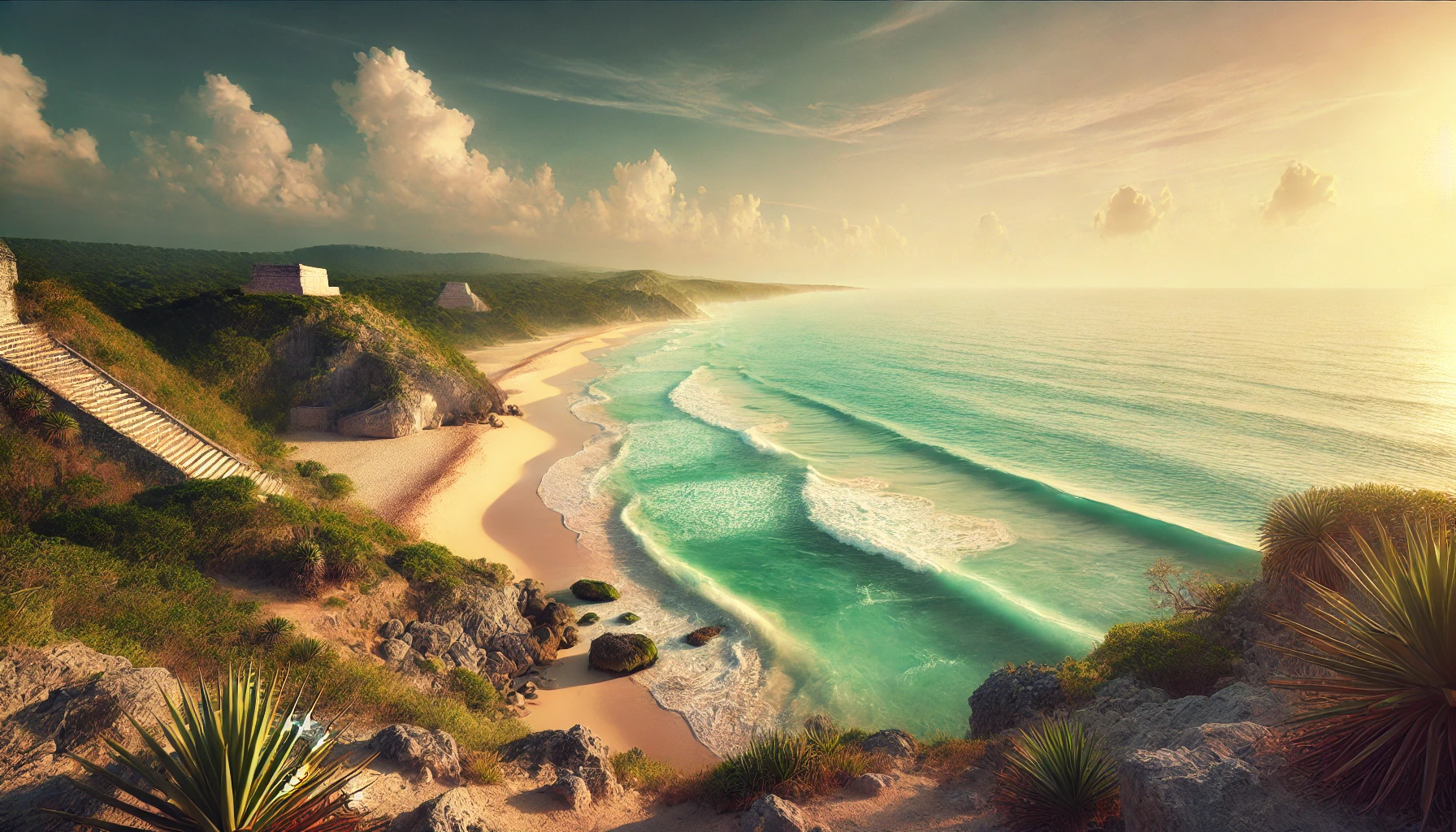 mayan seascape invoking calm serenity
